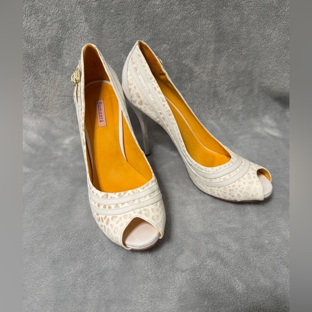 Samanta white heels with leopard print - Size 8.5
